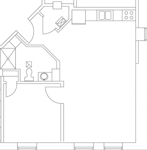 Floor plan for 1 bed, 1 bath, 500 sqft